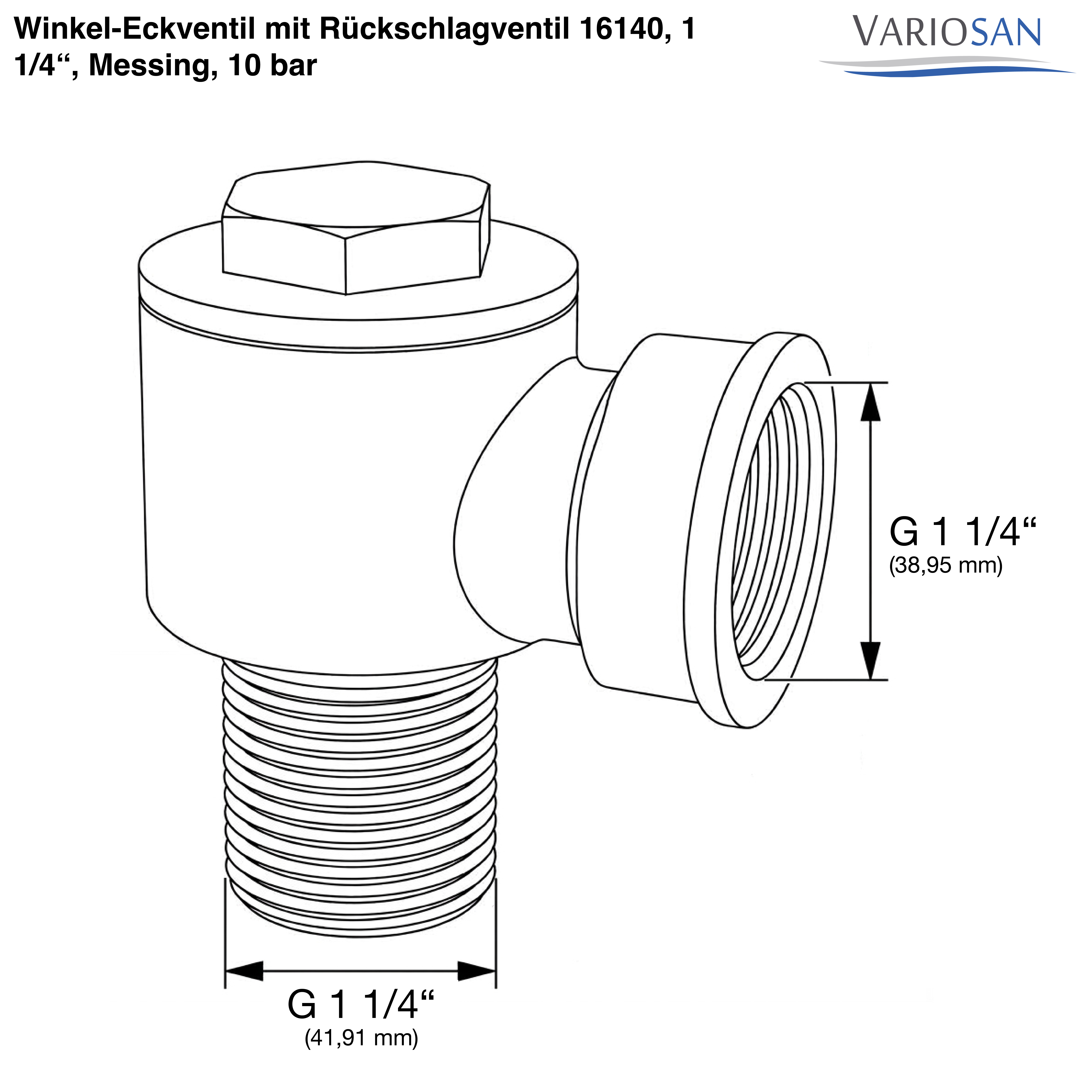 VARIOSAN Winkel-Eckventil mit Rückschlagventil 16140, 1 1/4", Messing, 10 bar