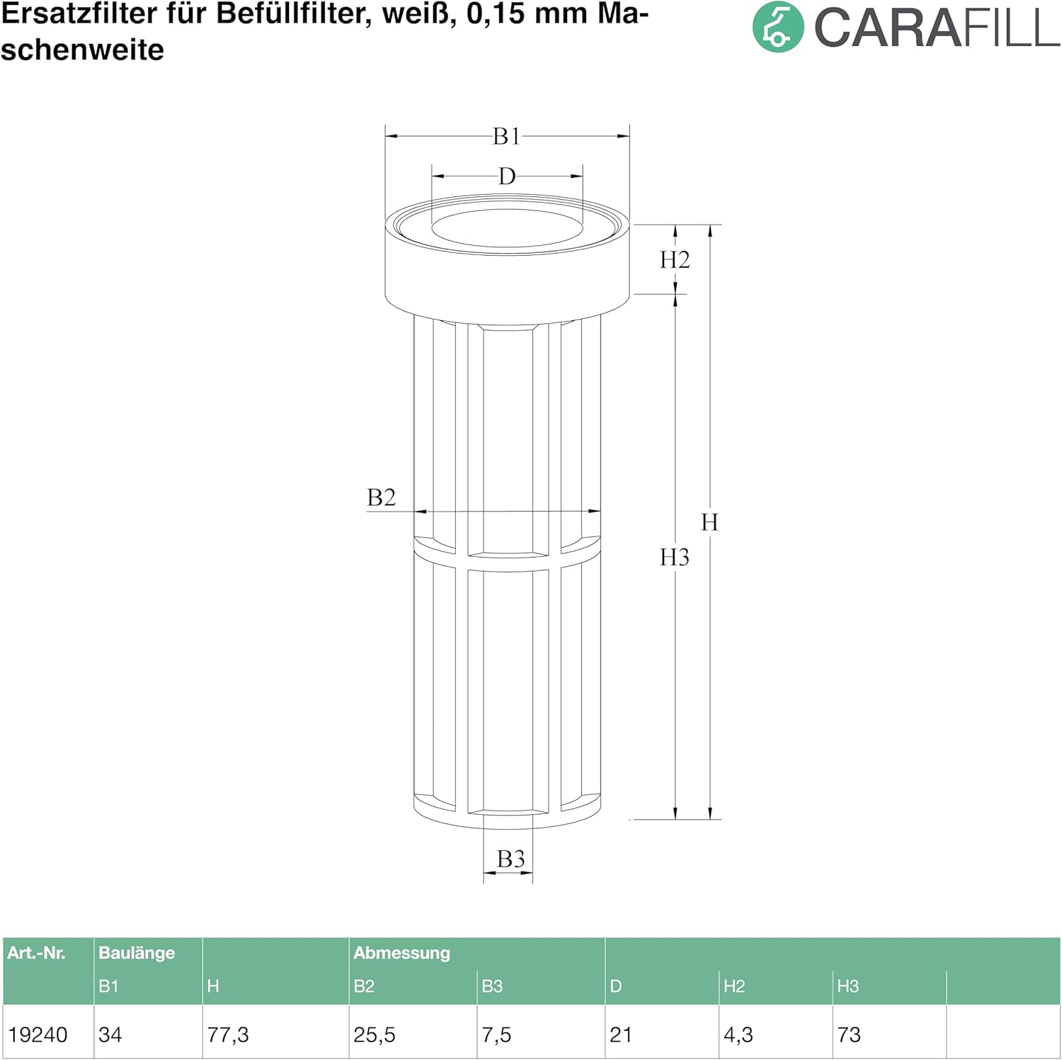 CARAFILL Ersatzfilter für Befüllfilter 19240, 5 Stück, weiß, 0,15 mm Maschenweite