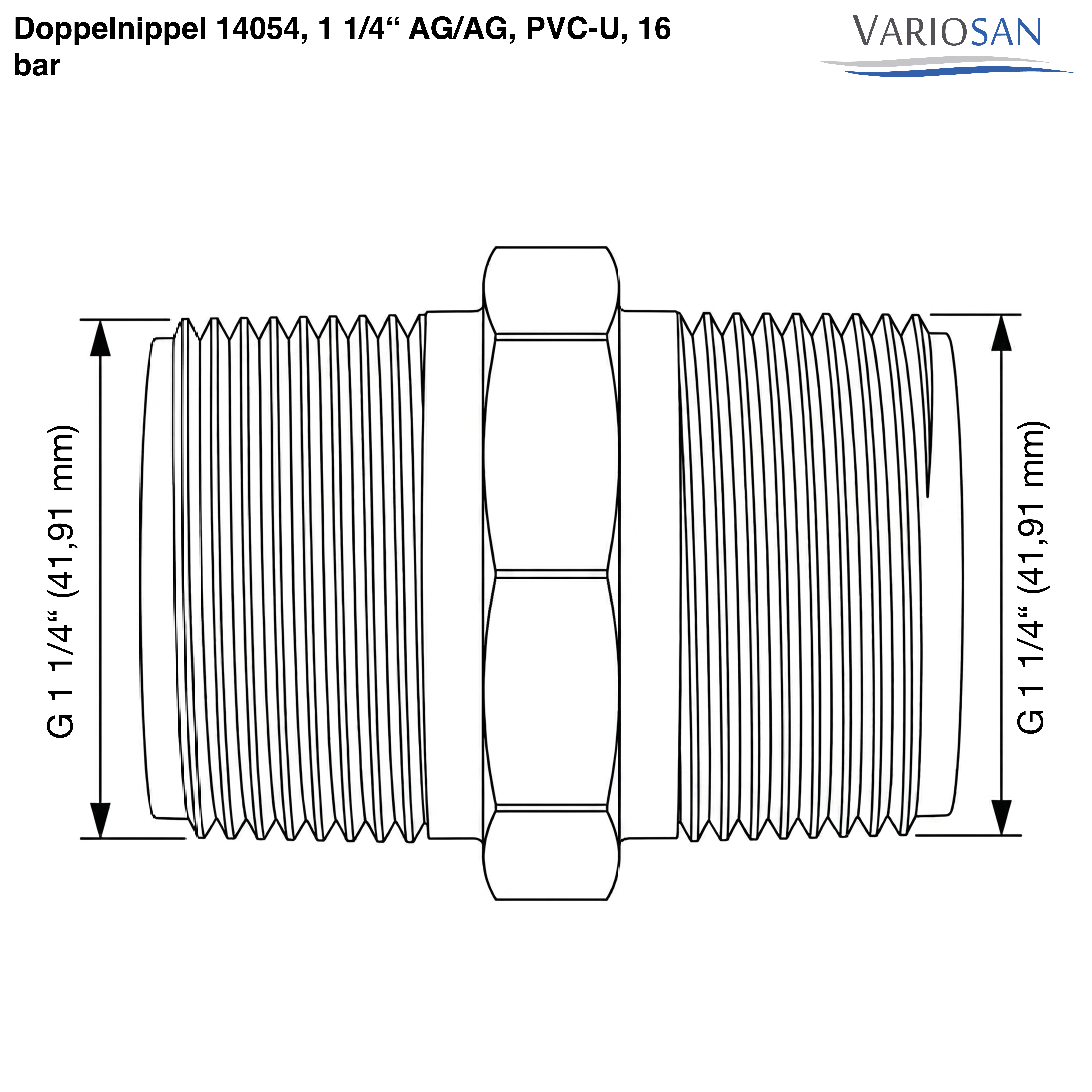 VARIOSAN Doppelnippel 14054, 1 1/4" AG/AG, PVC-U, 16 bar