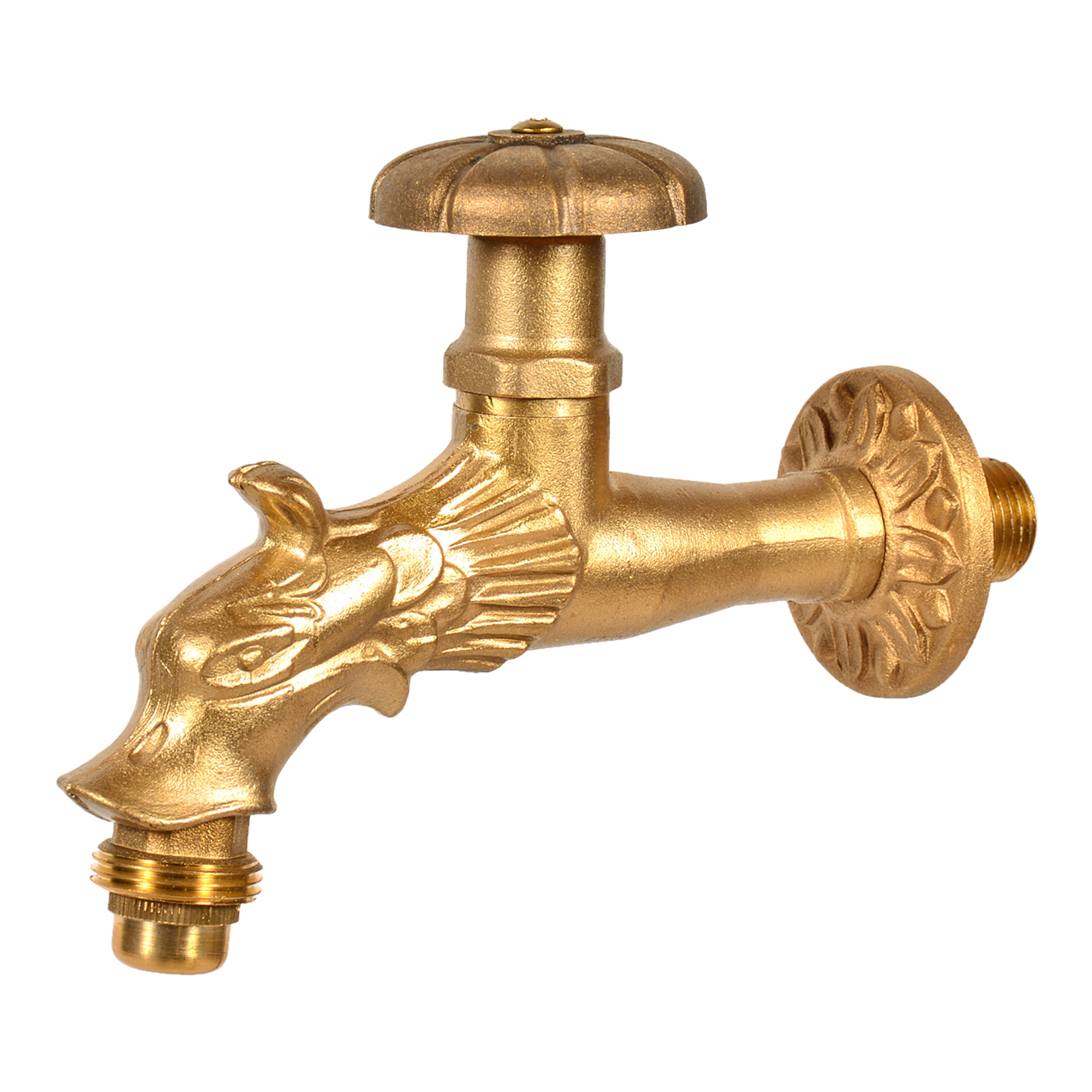 VARIOSAN Nostalgie-Auslaufventil "Drache" 11268, 1/2", Messing, langer Wandabstand, massive Wandrose