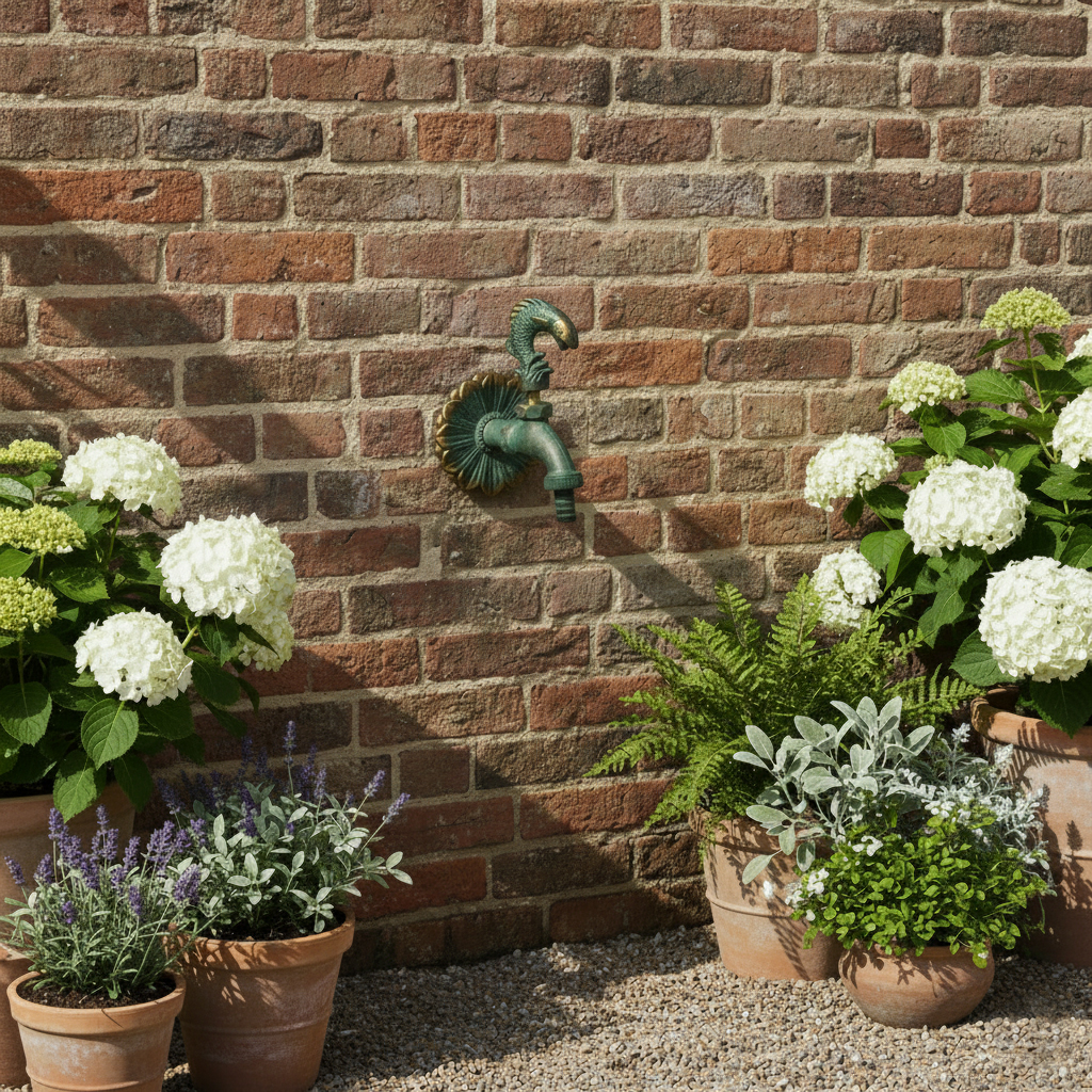 VARIOSAN Nostalgie-Auslaufventil "Fisch" 11244, 1/2", Messing-patiniert, langer Wandabstand, massive