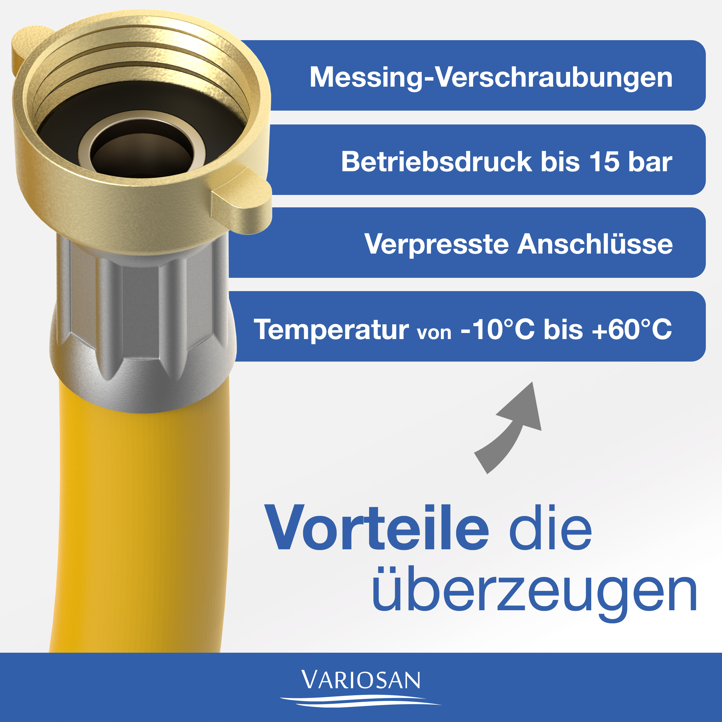VARIOSAN Füllschlauch für Heizung 16775, 3/4", 5,00 m, 15 bar, gelb