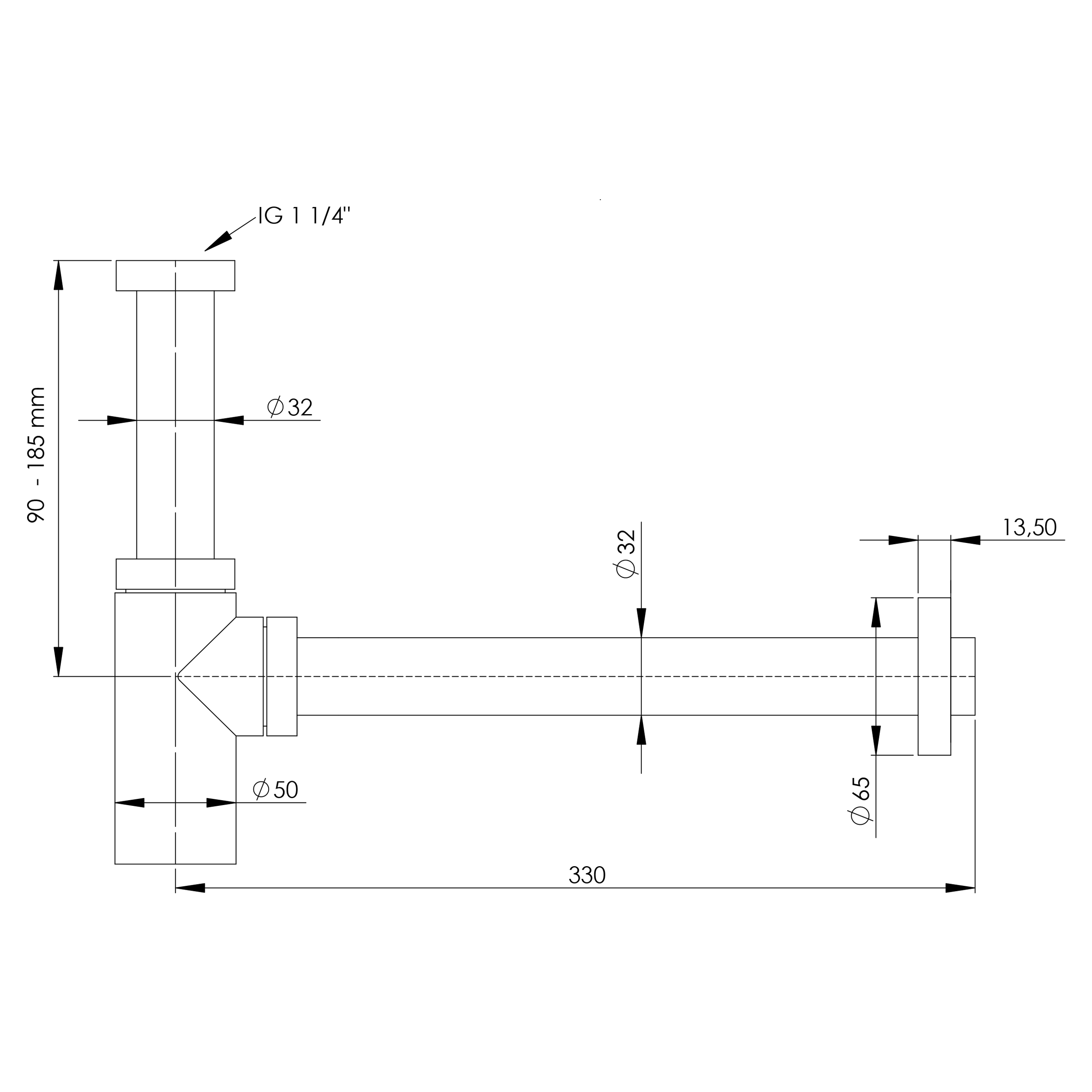 12555-4260323012555-5a38f VARIOSAN Design Siphon Geruchverschluss 12555, 1 1/4", 32 mm, Messing, verchromt