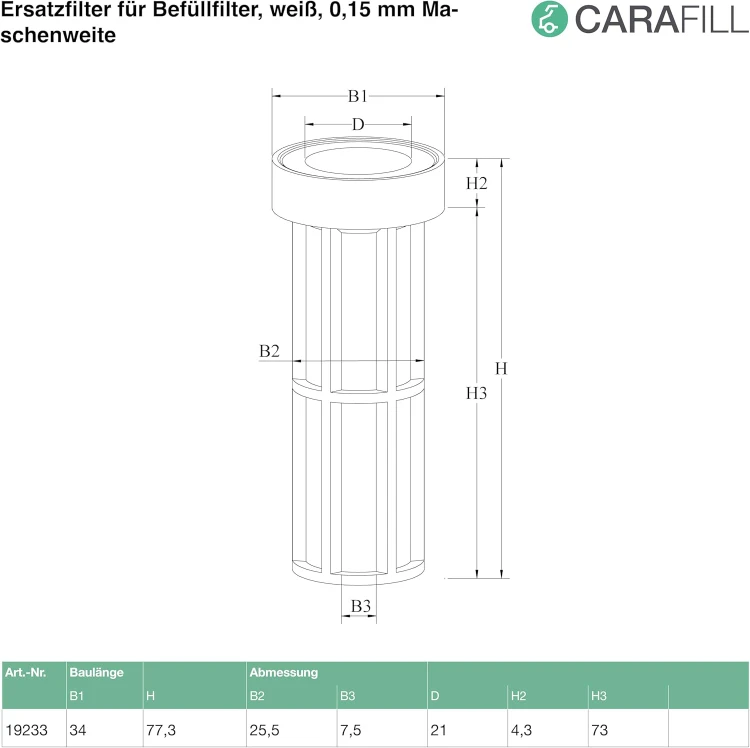 CARAFILL Ersatzfilter für Befüllfilter 19233, 1 Stück, weiß, 0,15 mm Maschenweite
