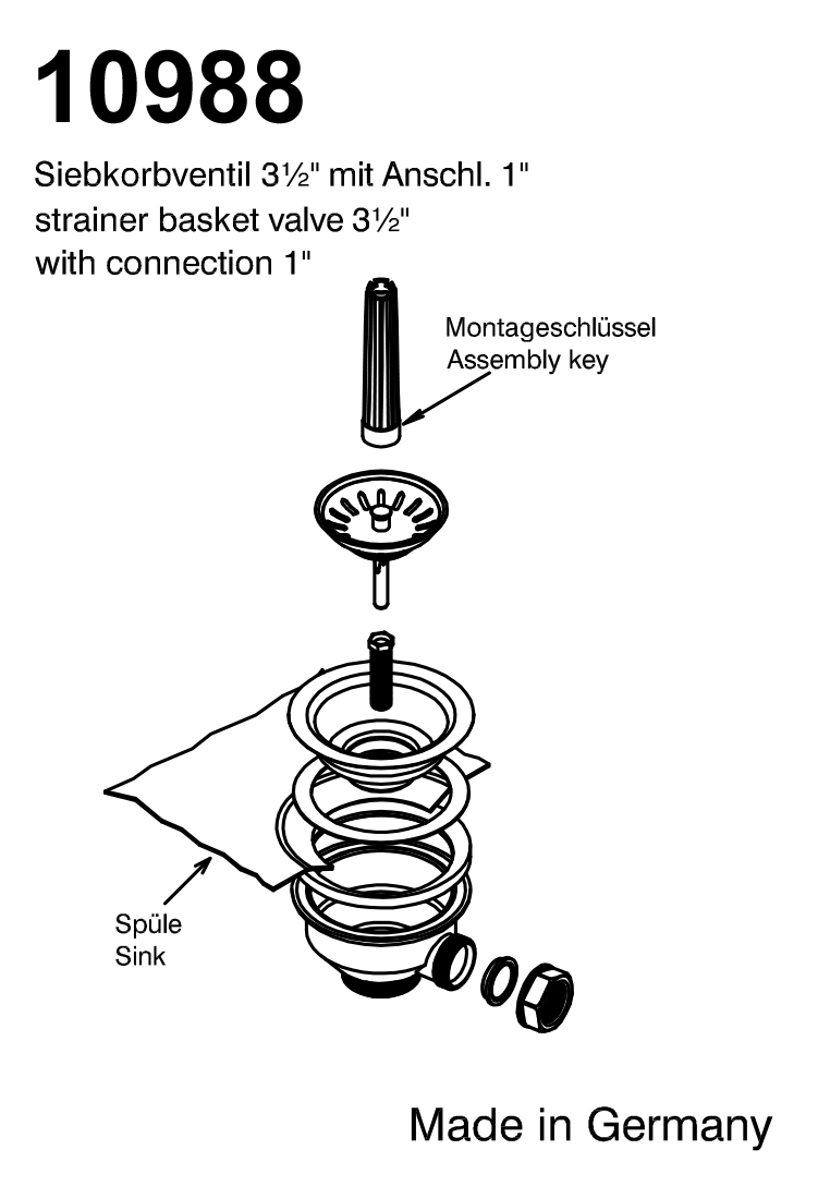 VARIOSAN Spülen-Siebkorbventil 10988, 3 1/2", Ø 114 mm, Edelstahl