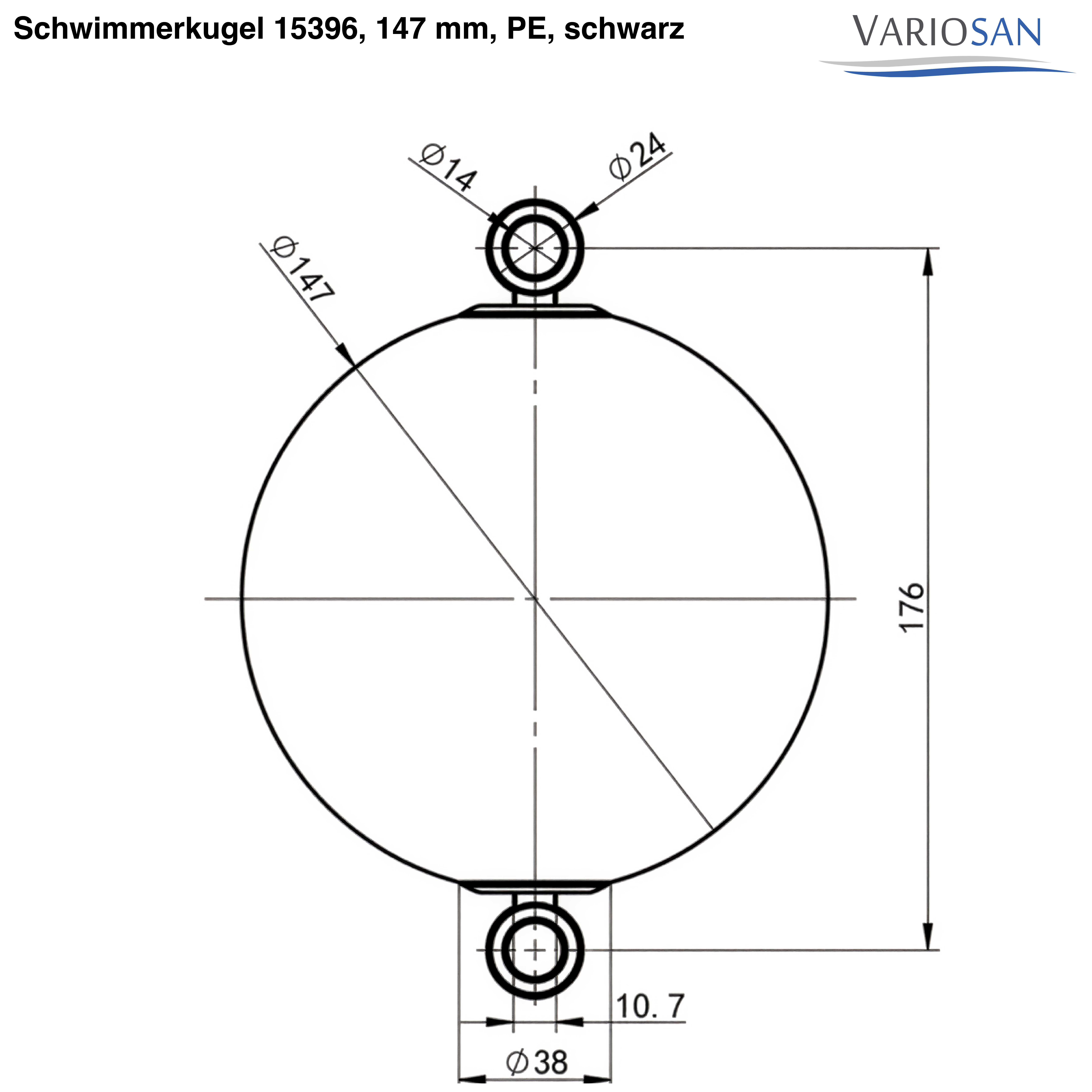 VARIOSAN Schwimmerkugel 15396, PE, schwarz