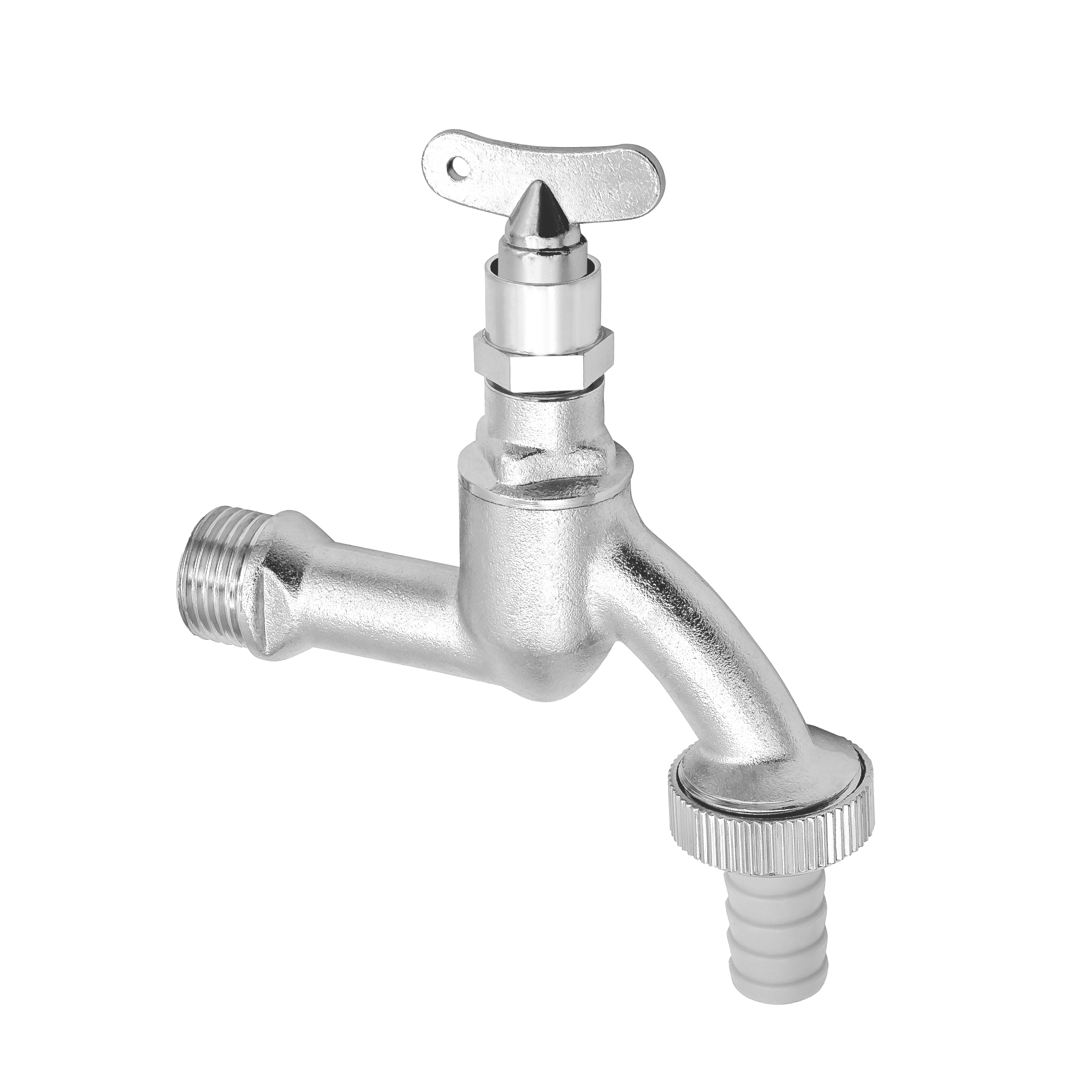 B088KR1FJF-PT01 VARIOSAN Auslaufventil mit Steckschlüssel 14405, 1/2", matt, verchromt, mit Schlauchverschraubung und Knebel-Oberteil