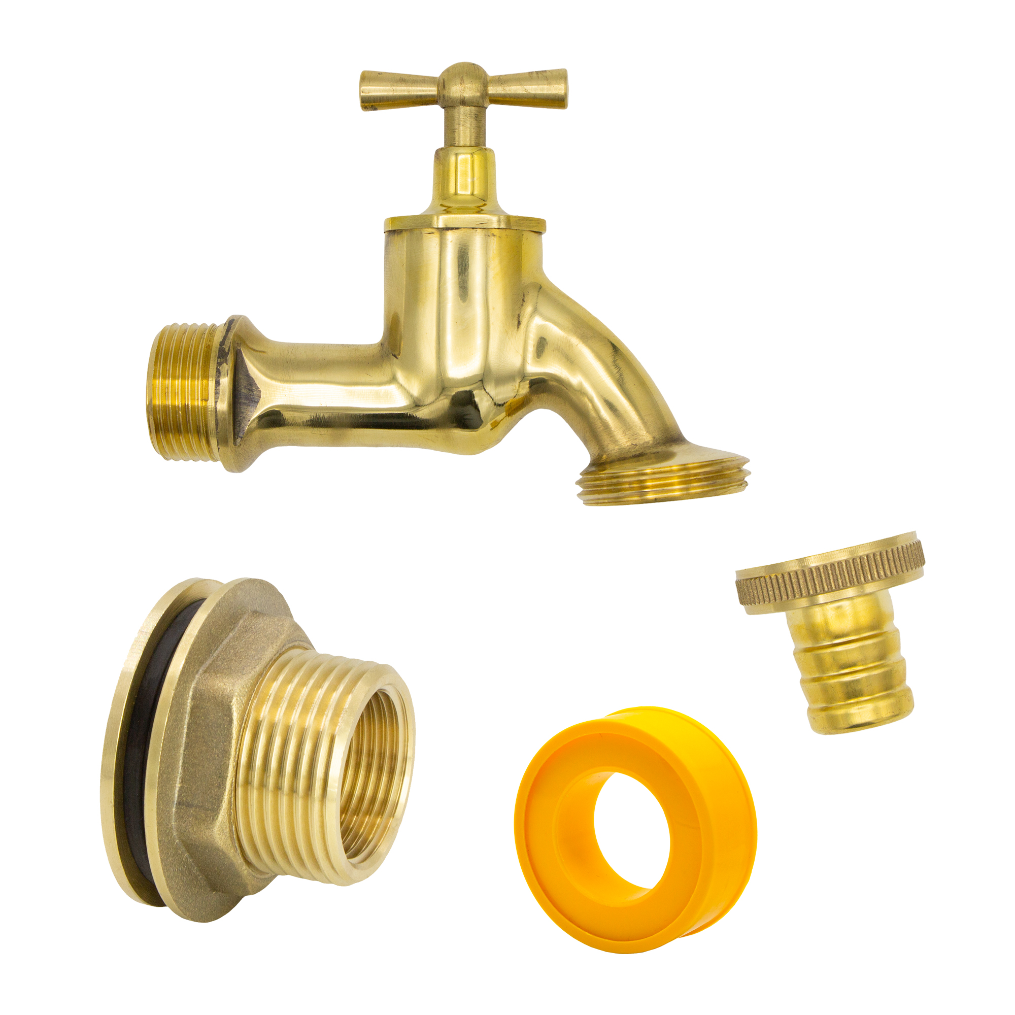 14948-4260323014948-ca4ee VARIOSAN Regentonnendurchführung + Auslaufventil Set 14948, 3/4", Messing, poliert