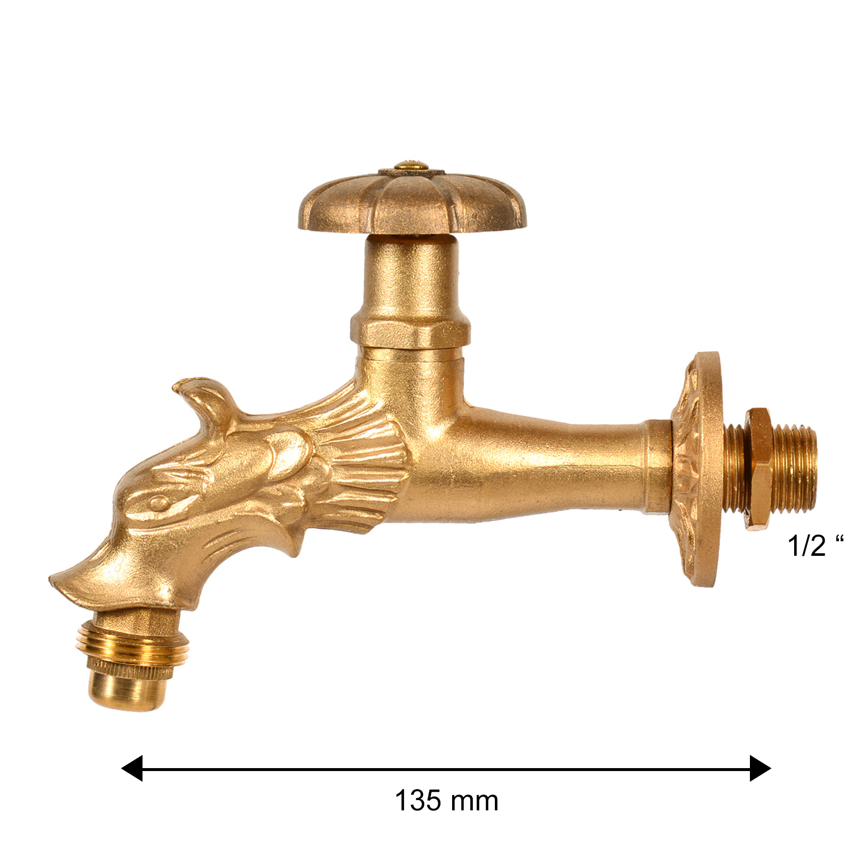 VARIOSAN Nostalgie-Auslaufventil "Drache" 11268, 1/2", Messing, langer Wandabstand, massive Wandrose