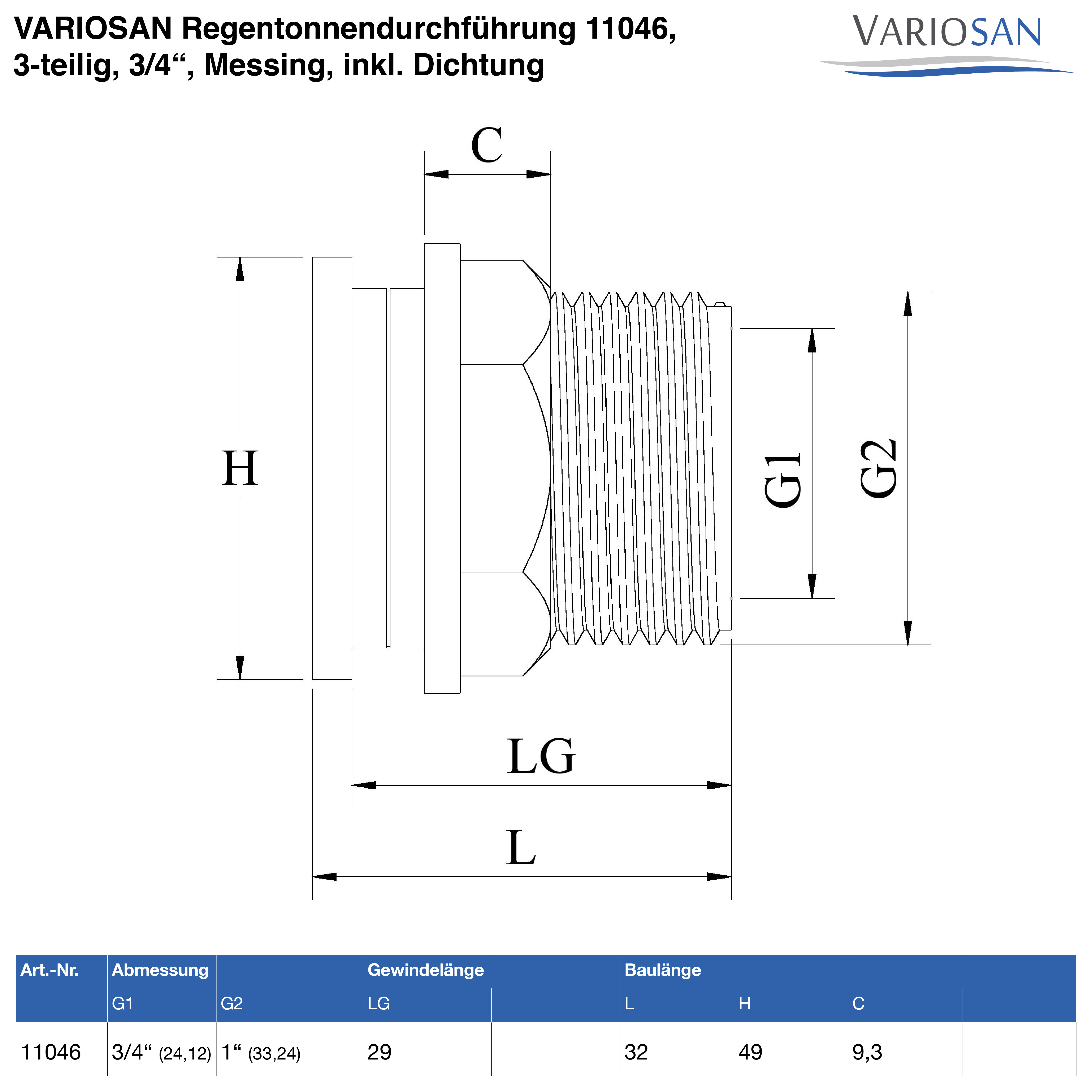 B08JV4MNZV-PT04 VARIOSAN Regentonnendurchführung + Kugelauslaufhahn Set 14702, 3/4", Messing