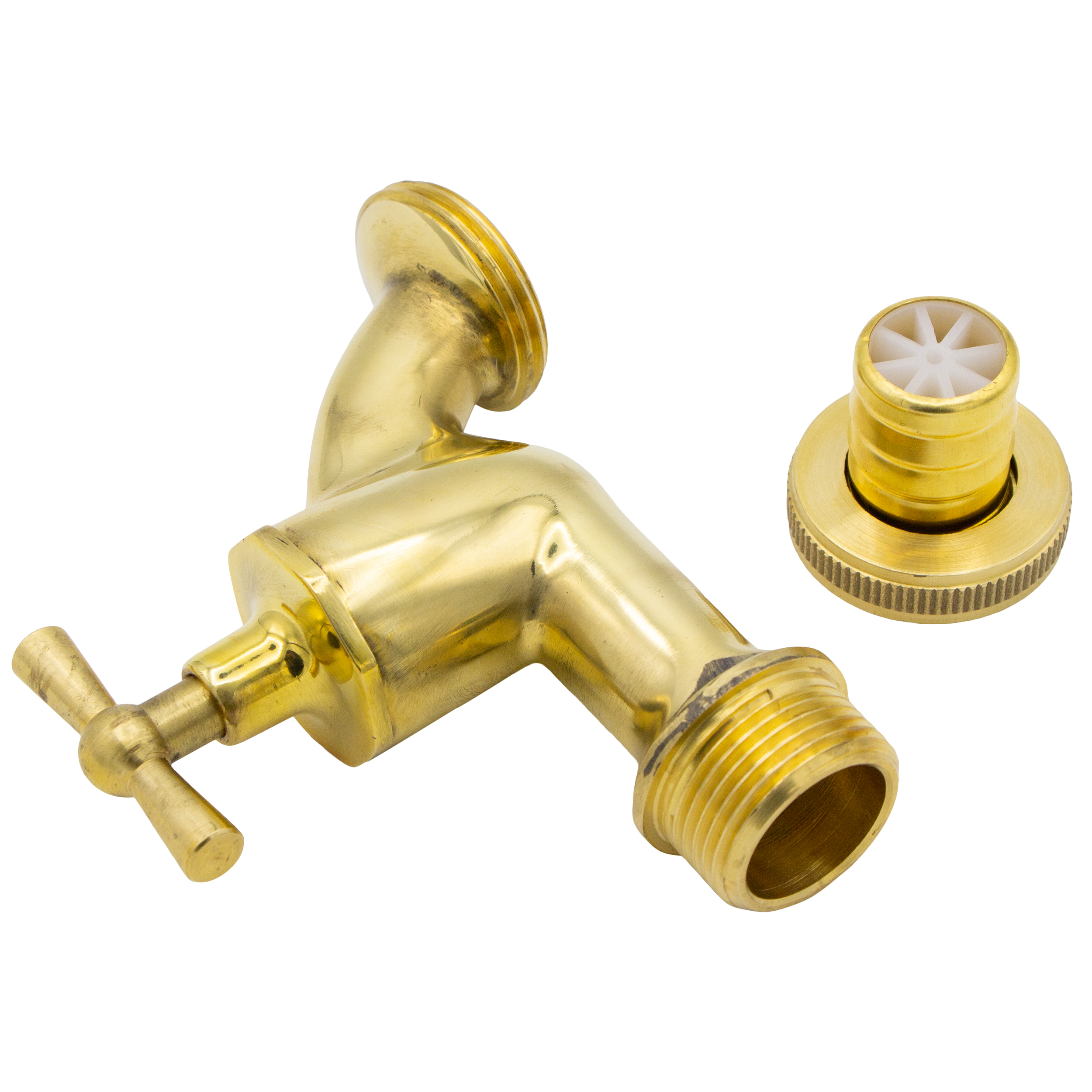 14917-4260323014917-ff81d VARIOSAN Auslaufventil 14917, 3/4", Messing blank-poliert, mit Schlauchverschraubung und Knebel-Oberteil