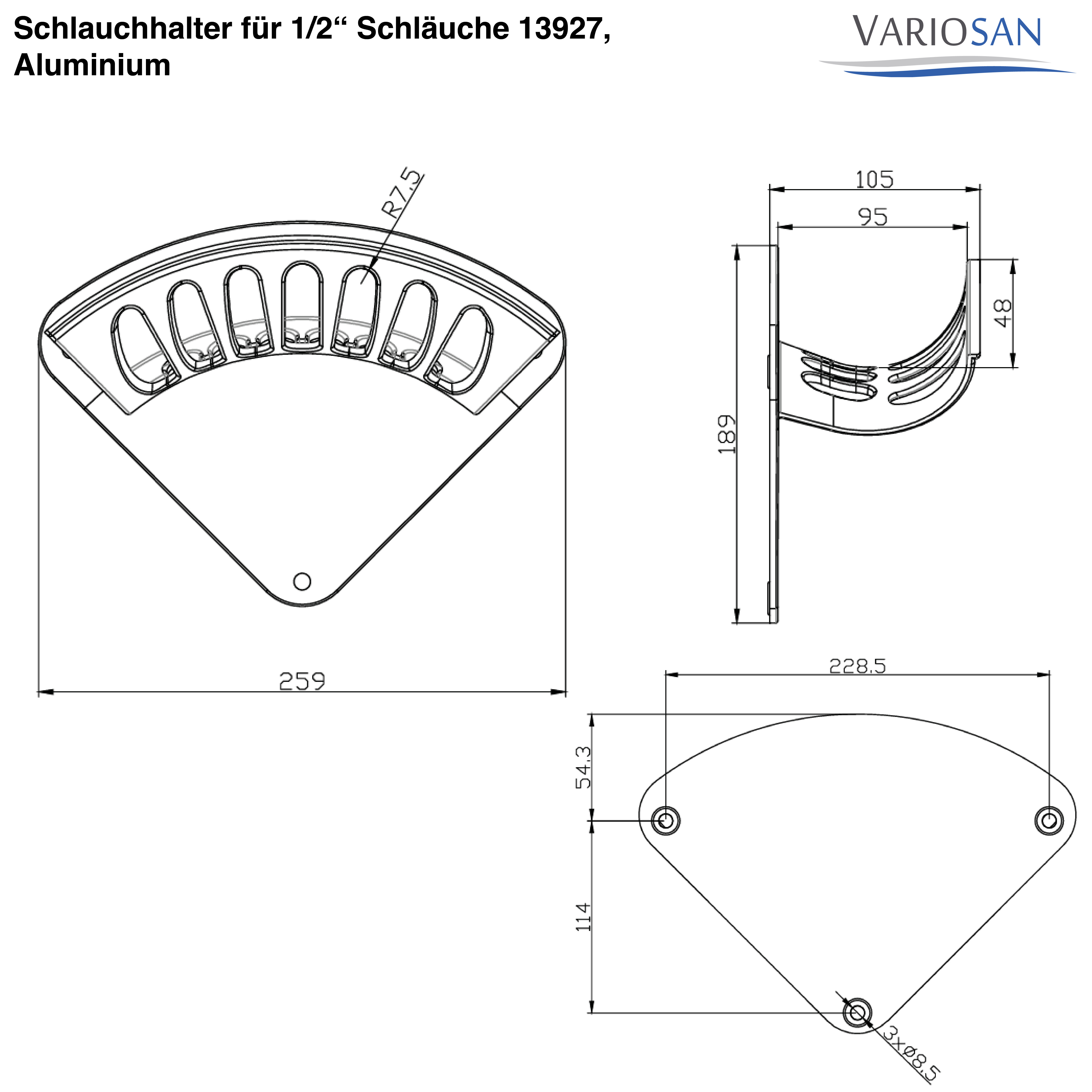 VARIOSAN Schlauchhalter für 1/2" Schläuche 13927, Aluminium, 27 x 20 x 11 cm (M)
