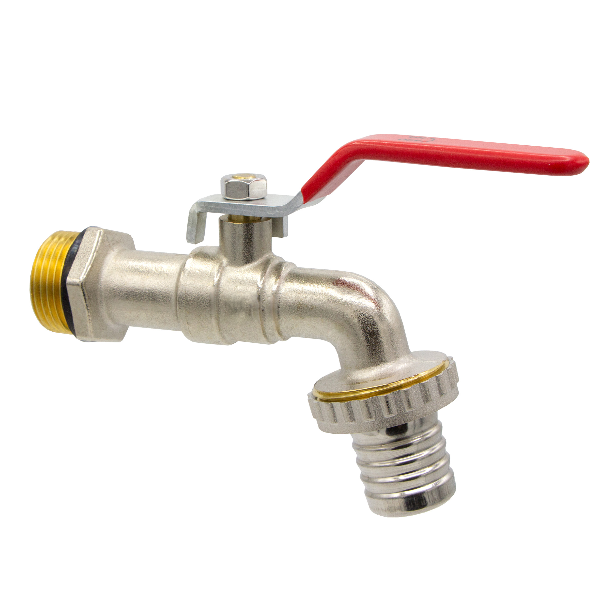 12883-4260323012883-e07f8 VARIOSAN Kugelauslaufhahn 12883, 1", messing, vernickelt, mit Schlauchverschraubung