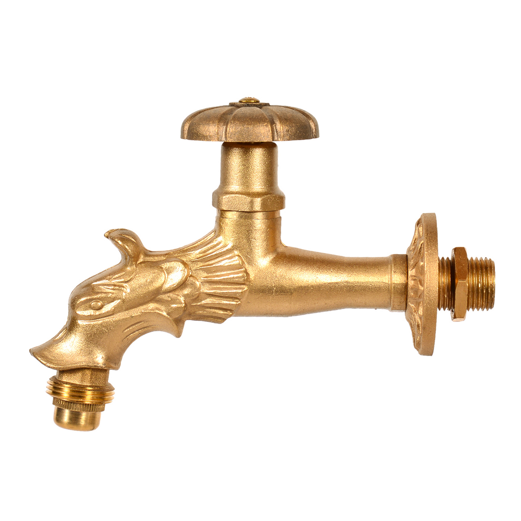 VARIOSAN Nostalgie-Auslaufventil "Drache" 11268, 1/2", Messing, langer Wandabstand, massive Wandrose