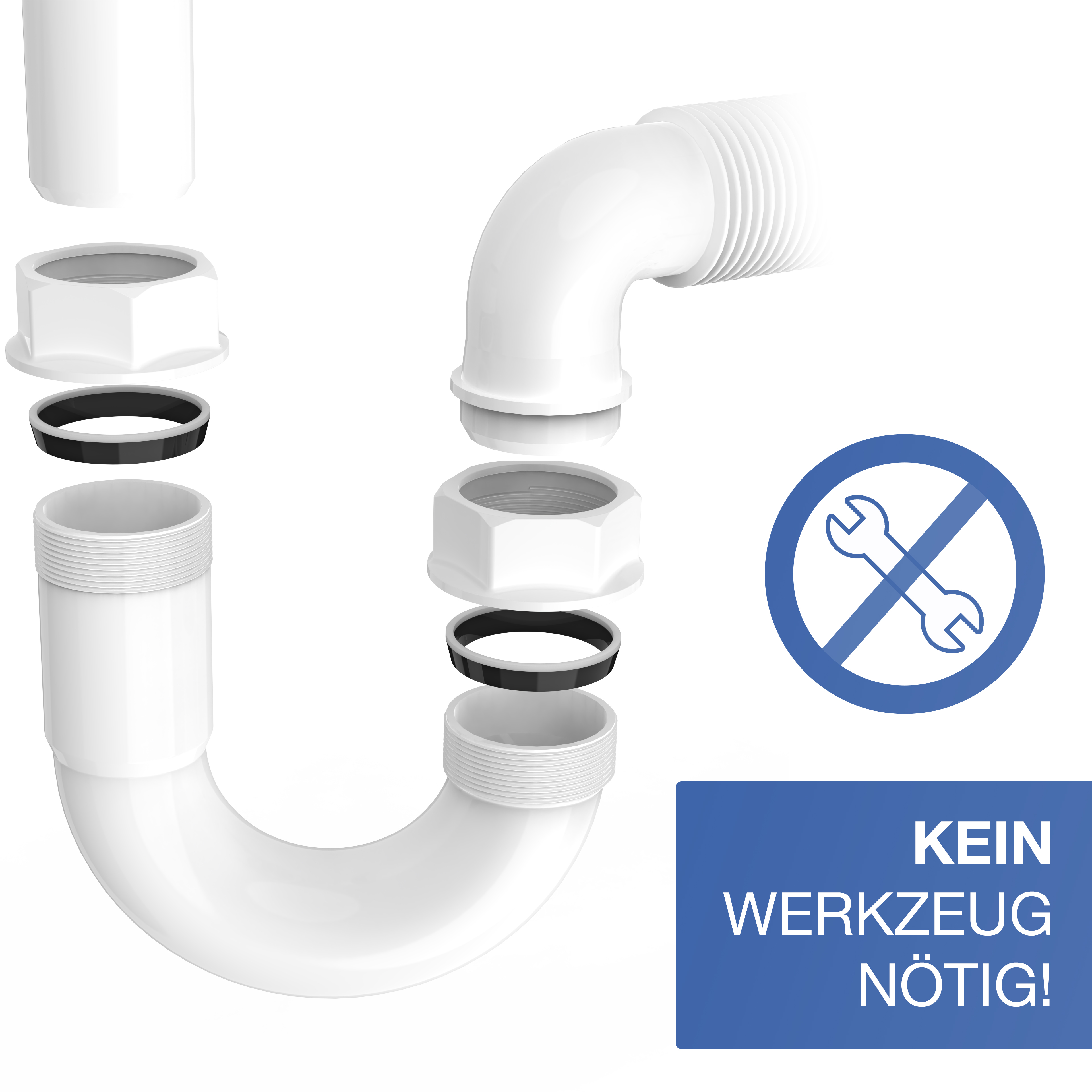 B01N3Z9PFC-PT01 VARIOSAN Flexibler Röhrensiphon 11497, 1 1/2", 2 Siphon-Geräteanschlüsse 1", für Küchenspüle, Spülmaschine und Waschmaschine