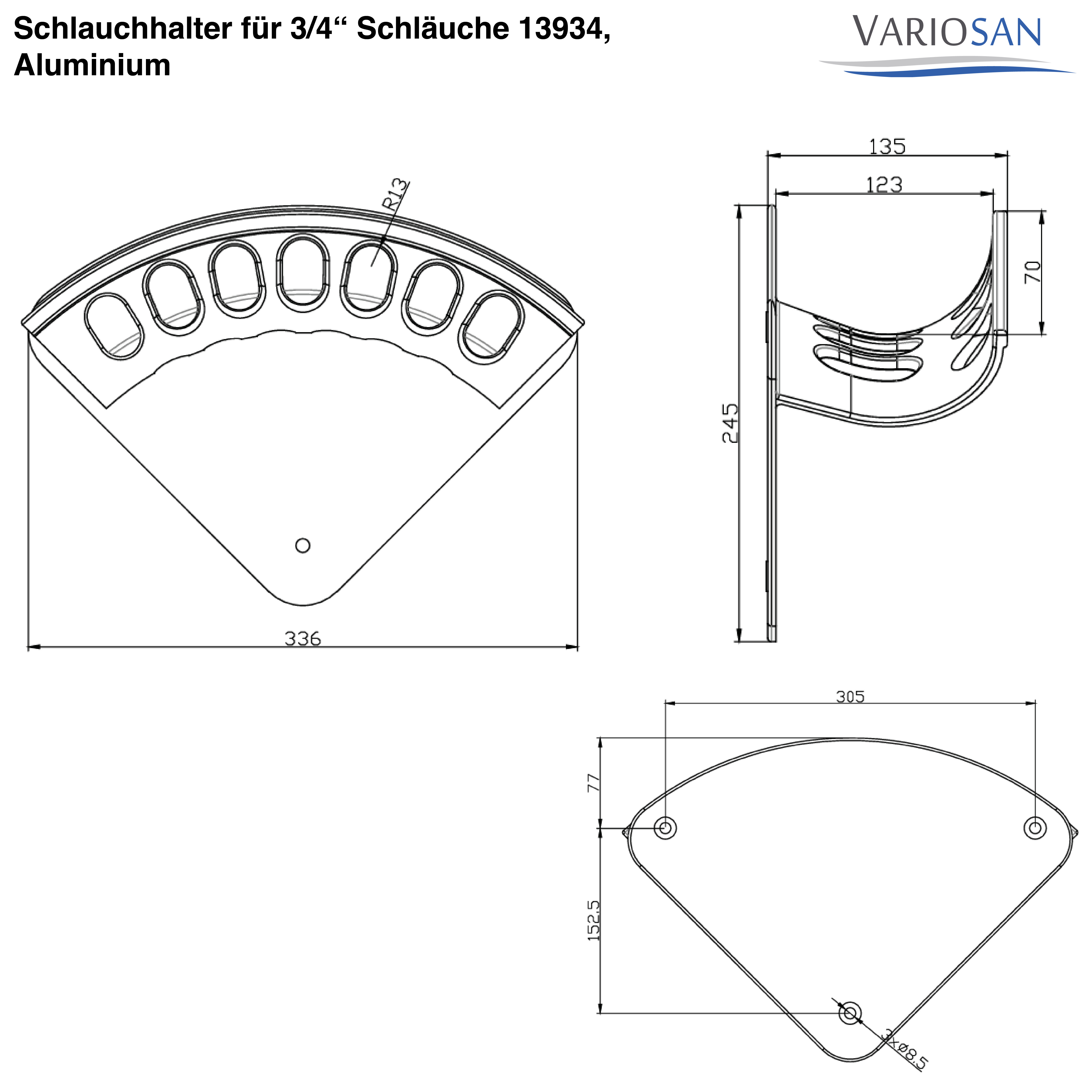 VARIOSAN Schlauchhalter für 3/4" Schläuche 13934, Aluminium, 35 x 26 x 14 cm (L)