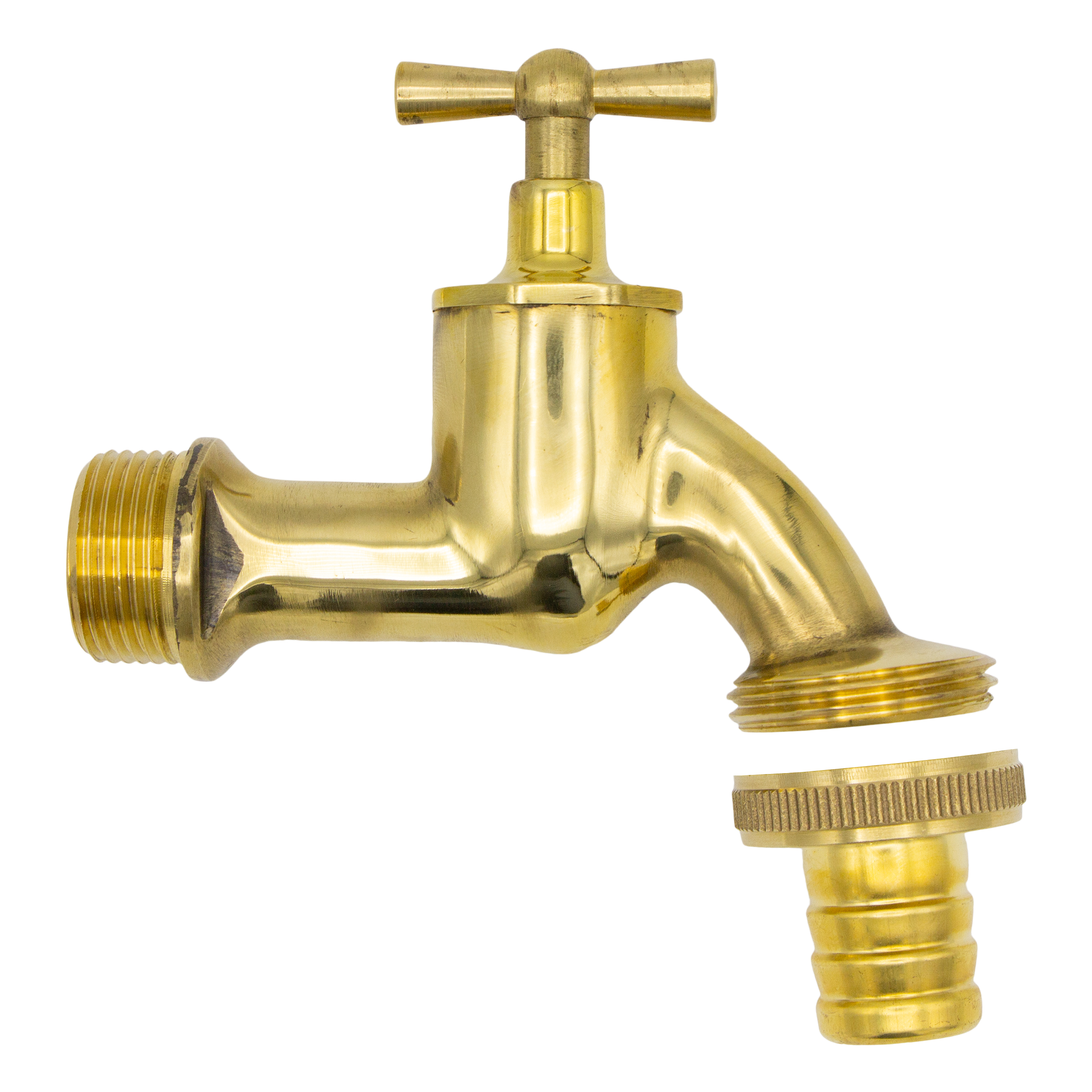 14917-4260323014917-97ee4 VARIOSAN Auslaufventil 14917, 3/4", Messing blank-poliert, mit Schlauchverschraubung und Knebel-Oberteil