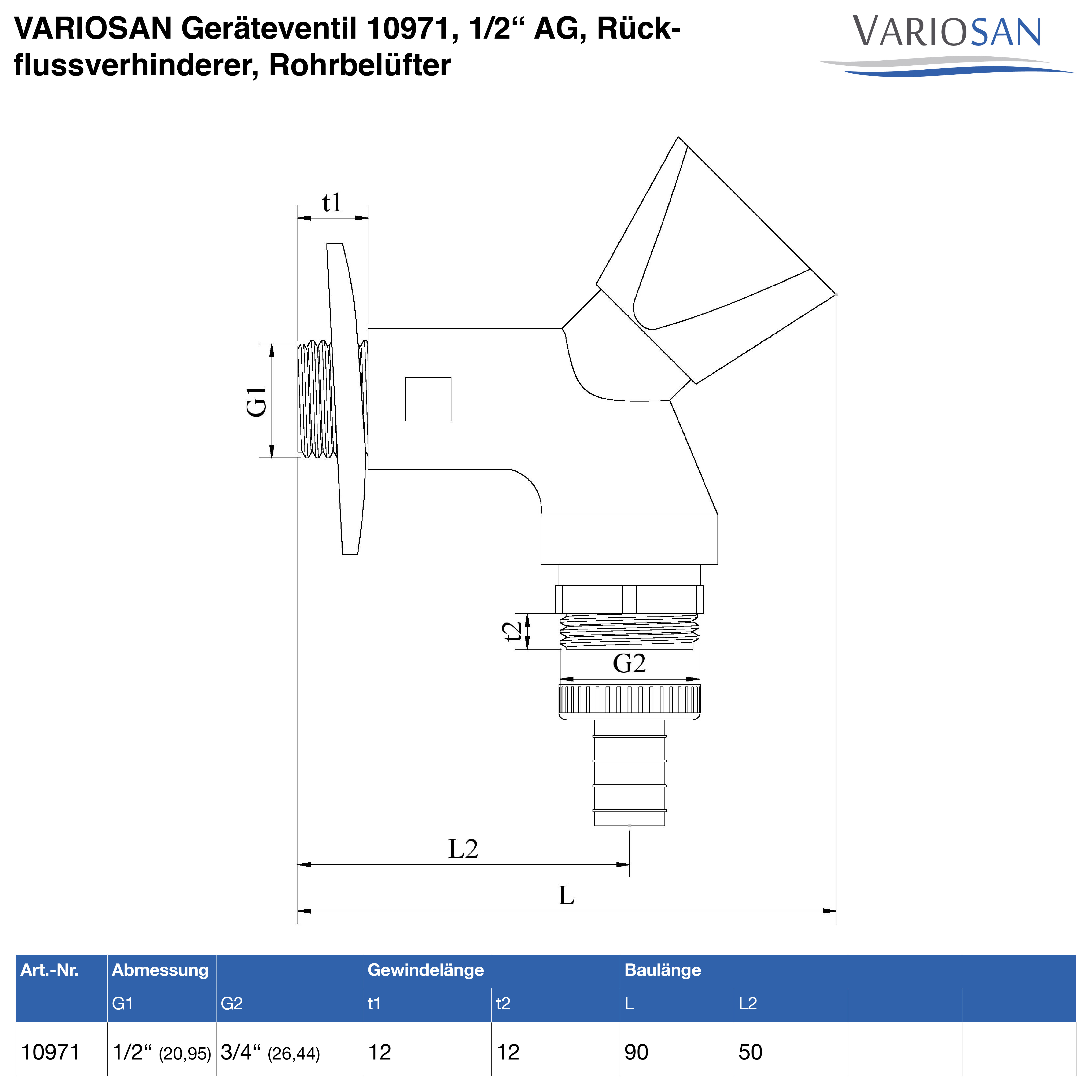 B016CBEWV8-PT05 VARIOSAN Geräteventil 10971, 1/2" AG, Rückflussverhinderer, Rohrbelüfter