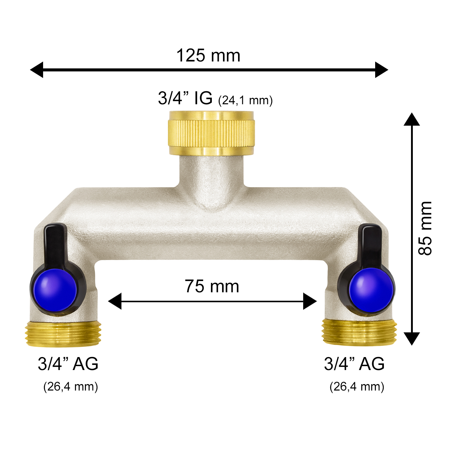 16584-4260323016584-fd93d VARIOSAN 2-Wege Wasserverteiler 16584, 3/4", Messing, 2 Kugelhähne