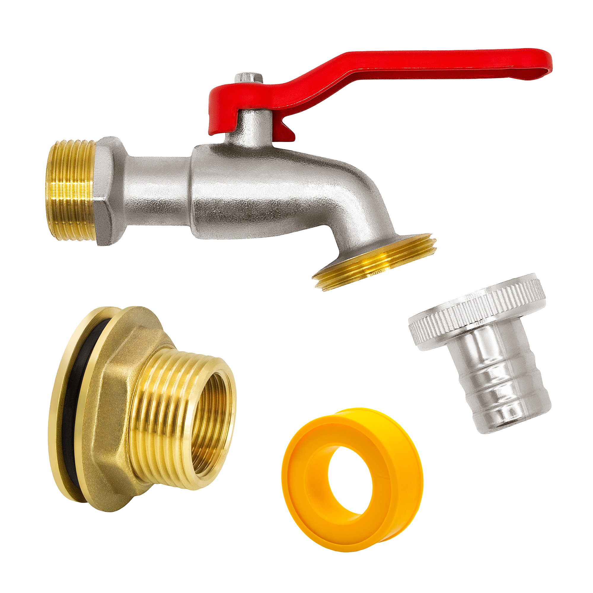 B08JV4MNZV-PT01 VARIOSAN Regentonnendurchführung + Kugelauslaufhahn Set 14702, 3/4", Messing