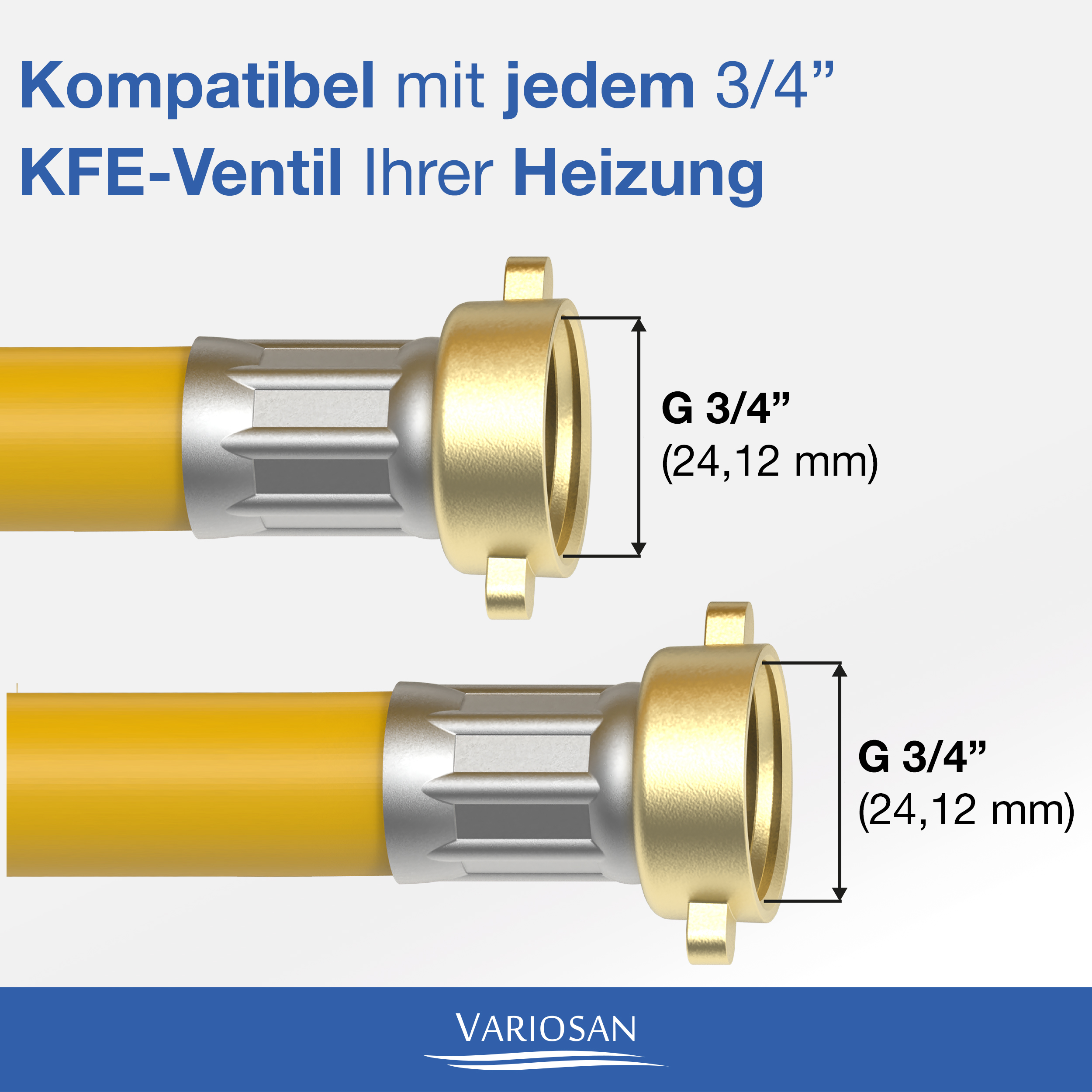 VARIOSAN Füllschlauch für Heizung 16751, 3/4", 2,50 m, 15 bar, gelb