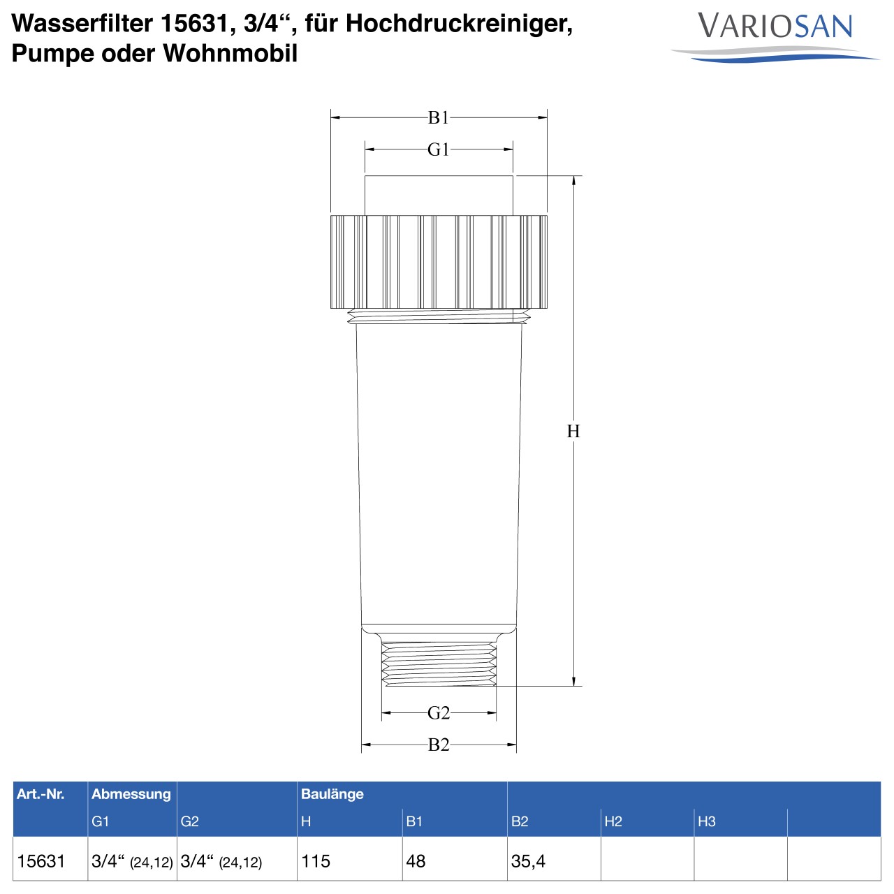 VARIOSAN Wasserfilter 15631, 3/4